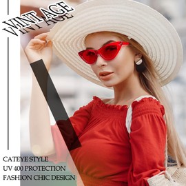 Joopin Cat's Eye Sunglasses Women's Retro and 90s Women's Sunglasses Polarised Cat Eye UV400 Protection Classic Vintage Triangle Party Glasses, A11-red (red lenses)