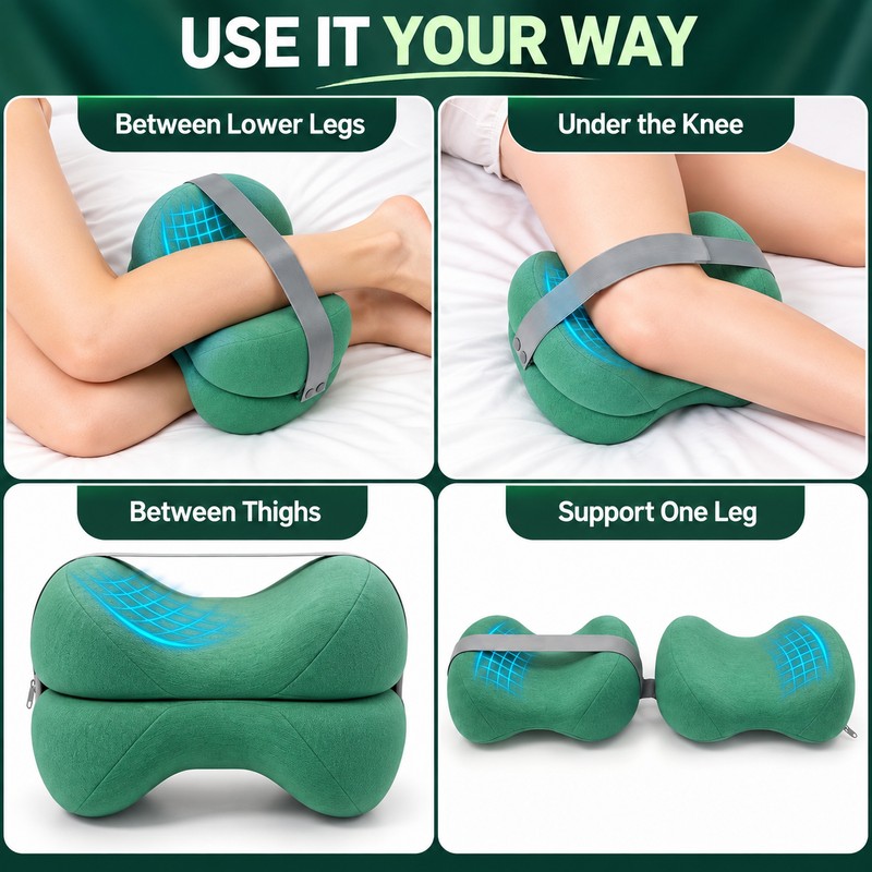 Contoured Memory Foam Knee Pillow for Side Sleeping – Cooling