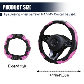 ZIMISI Car Steering Wheel Cover, 15 Inch Anti-Slip Breathable Elastic Steering Wheel Protector with Carbon Fiber Leather, Men & Women Universal Car Interior Accessories for Most Cars (Pink)