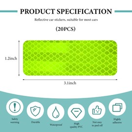 JUSTTOP 20PCS Reflective Tape Stickers, Night Visibility Car Safety Night Warning Sticker Reflective Decal, Outdoor Waterproof Reflective Strip Sticker for Bike Truck Motorcycle (Fluorescent Green)