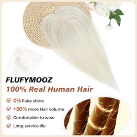 Flufymooz 100% Real Human Hair Toppers, 12 Inch Human Hair Toppers for Thinning Hair Large Hand-woven Area 360° Coverage Natural Hairpiece Wiglet for Women Daily 5"x3" Silk Base (White Blonde)