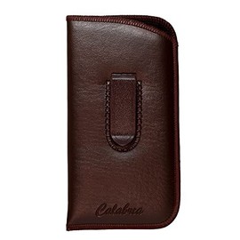Calabria Eye Glasses Case Soft Brown Vertical Pocket Clip Men/Women PU Leather Felt Sleeve Slip-In Eyeglass Pouch Sunglasses