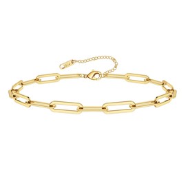 Ovian Link Chain Choker Necklace for Women 18K Gold Plated Stainless Steel Paperclip Link Bracelet Lock Pendant Necklace