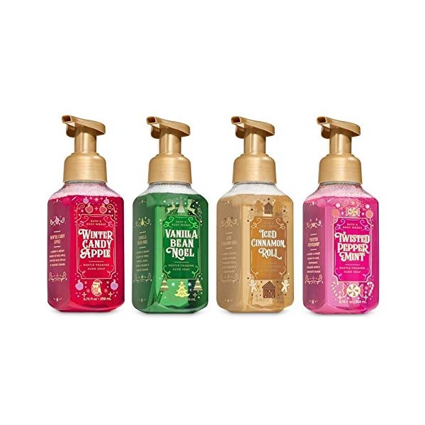 Bath and Body Works Christmas Holiday Traditions Soap - Vanilla Bean Noel - Winter Candy Apple - Iced Cinnamon Roll - Twisted Peppermint - Set of 4 Gentle Foaming Hand Soaps