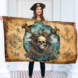 Pirate Flag 90 x 150 cm with Eyelets - Large Pirate Flag Children - Vibrant Digital Print - Pirate Flag - Jolly Roger Flag - Double Stitching