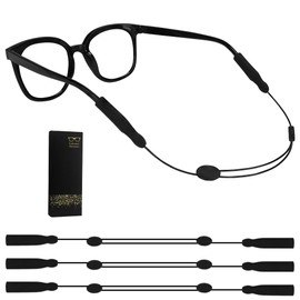 Edifeel [3 Pack] Glasses Strap, Adjustable, Anti-Slip Sunglasses Strap for Sports, No Tail Glasses Holder Cord, with Steel Wire Cable Eyewear Retainer (Black)