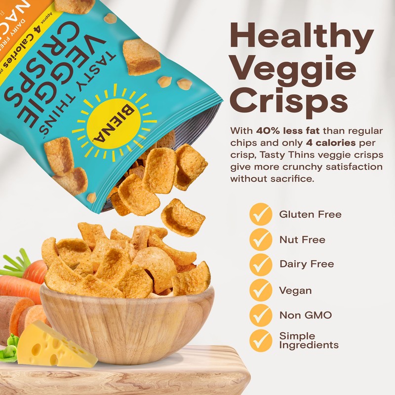 BIENA Tasty Thins Veggie Crisps - Low Calorie Veggie Chips