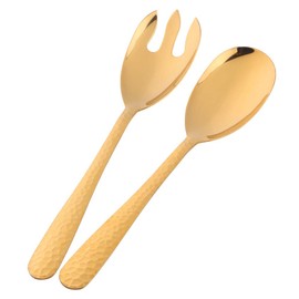 BISDARUN Gold 2 Piece Salad Servers Salad Serving Set Stainless Steel Salad Spoon and Salad Fork