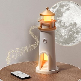 Aisny Lighthouse Decoration, Light House with LED Light, Moon Projection, Lighthouse Lamp, Beacon with Remote Control and Bluetooth Function, Gift for Christmas, Birthday, Thanksgiving, Valentine's