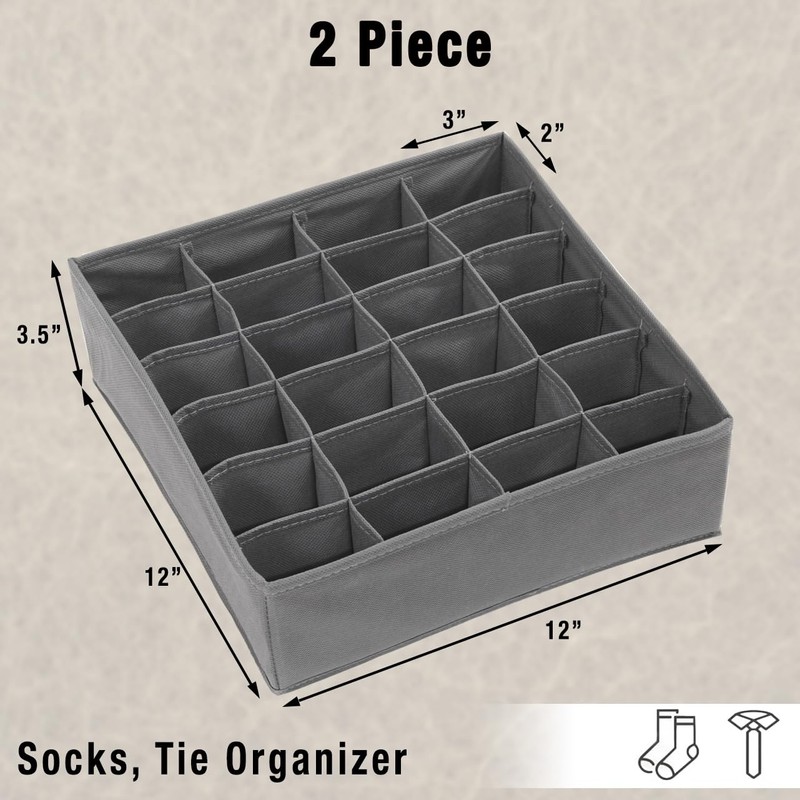 Simple Houseware 2 Pack Closet Sock Organizer, 24 Cell Drawer