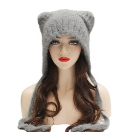 ZLYC Ladies Beanie Hat, Bear Ears Grey