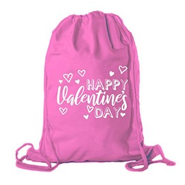 Valentine's Day Bags, Cotton Drawstring Cinch Backpacks, Valentines Day Gift Bags - 10PK Pink CA2725VAL S1