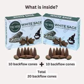 White Sage Backflow Incense Cones - Total 20 Incense Cones Waterfall - Dual Pack of 10 Incense Backflow Cones - Waterfall Incense Cones - Incense Waterfall Cones