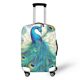 Uskorhein Peacock Freehand Painting Travel Luggage Cover Suitcase Peacock Feather Protector Washable Baggage Covers Fits for 18-32 Inch Luggage