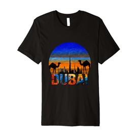 Dubai Burj Khalifa Vintage UAE Dubai Arabic Camel Souvenir Premium T-Shirt