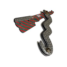 Professional Barber and Personal Use All Purpose Shaving Razor - Snake Design in Gray With Green and Red Straight Edge Razor