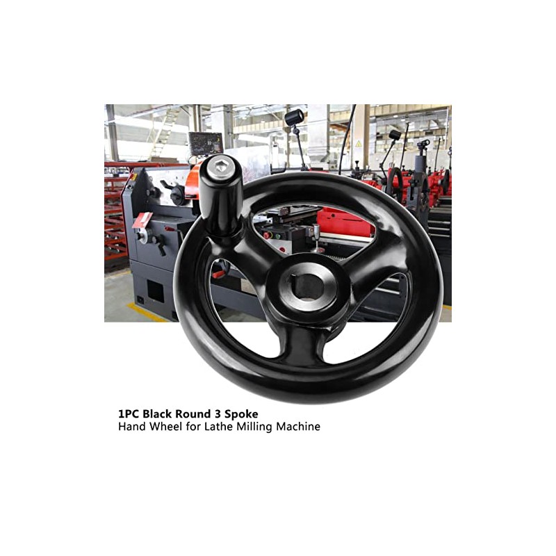 Black Round 3 Spoke Hand Wheel with Rotary Handle for