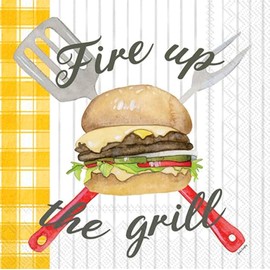 IHR Ideal Home Range Cocktail Napkins Disposable 3-Ply Paper Party Napkin Pack, 5" x 5", Fire Up The Grill, 20-Count