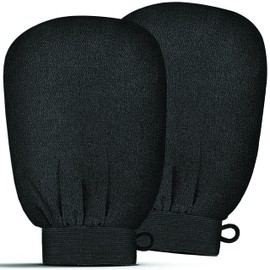 Willow and Lavender Exfoliating Mitts, Korean Skincare, Body Scrub Gloves, Dead Skin And Fake Tan Remover, Peel Mitt, Ingrown Hair Treatment, Gifts For Men And Women, Cheap Gifts (Black)
