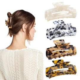 Blooms Hair Clips Large 4-Piece Hair Clip Set Non-Slip Hair Clips Women's Thick Thin Hair Celluloid Claw Clip Hair Clip Leopard Hair Accessories for Women and Girls
