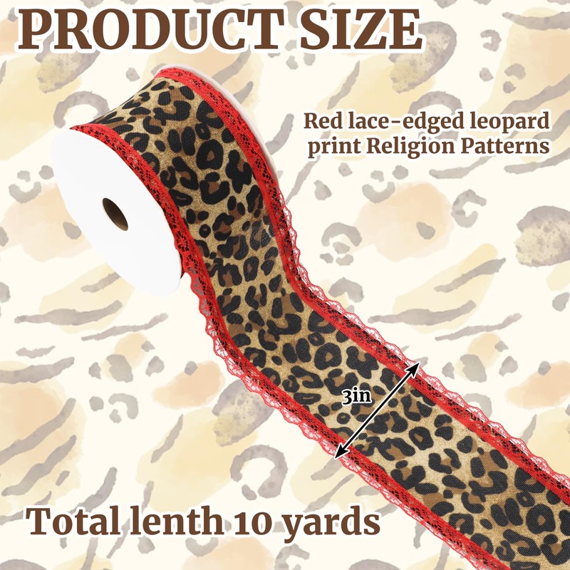 Whaline Leopard Print Wired Edge Ribbon Craft Ribbons Red Lace