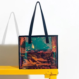 ONEART - Bolso de mano transparente iridiscente a la moda, holográfico, impermeable, bolso de hombro para ir de compras, gimnasio, viajes, Marrón, 35cmx12cmx30cm