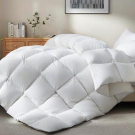 Ubauba Goose Feather Down Fiber Comforter Full Size - All Season White Fluffy Duvet Insert - Luxurious Hotel Bedding Comforter - Ultra Soft 100% Cotton Cover, Medium Warmth (82x86 Inch)