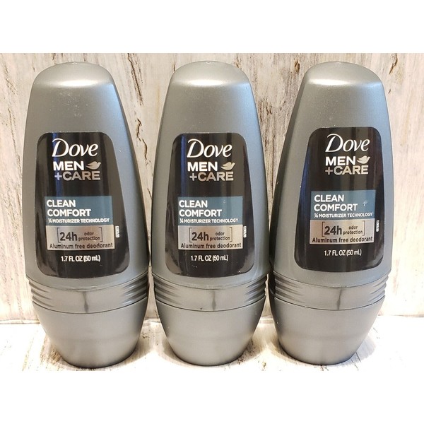 Lot Of 3*Dove Men+Care Clean Comfort Roll-On Deodorant*Aluminum Free*1.7Fl Oz