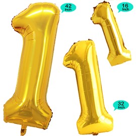 GOER Gold Foil Balloons Number 1,Huge Number Balloons for 1st 11st Birthday Party Supplies Anniversary Decorations(3 pcs,42 inch,32 inch,16inch)