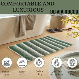 Olivia Rocco Padstow Stripe Bathmat Comfort To Your Bathroom Super Soft Absorbent Bath Shower Mats Washable Dry Fast Durable Classic Design,50x80cm, Sage Green