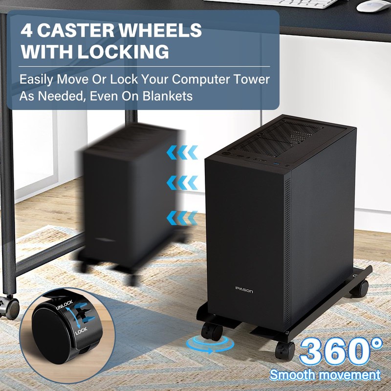 Hovadova Mobile PC Stand, Adjustable Metal Computer Tower Stand, PC