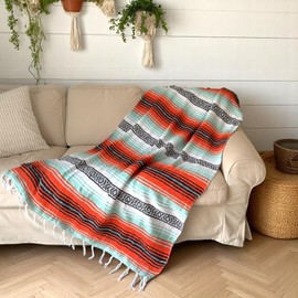 Handwoven Mexican Falsa Blanket - Soft & Durable Serape, Beach, Picnic & Camping Throw - 70"x50" (Sunset)