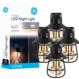 GE Vintage LED Night Light, Plug-in, Dusk to Dawn Sensor, Farmhouse Decor, Mood Lighting, Home Decor, Ambient Lighting, LED Lights for Bedroom, Bathroom, Kitchen, Hallway, 62461, Black, 4 Pack