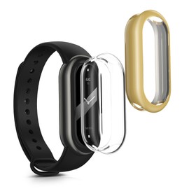 kwmobile Case Compatible with Xiaomi Mi Band 8 Case - 2X TPU Silicone Fitness Tracker Cover - Transparent/Gold