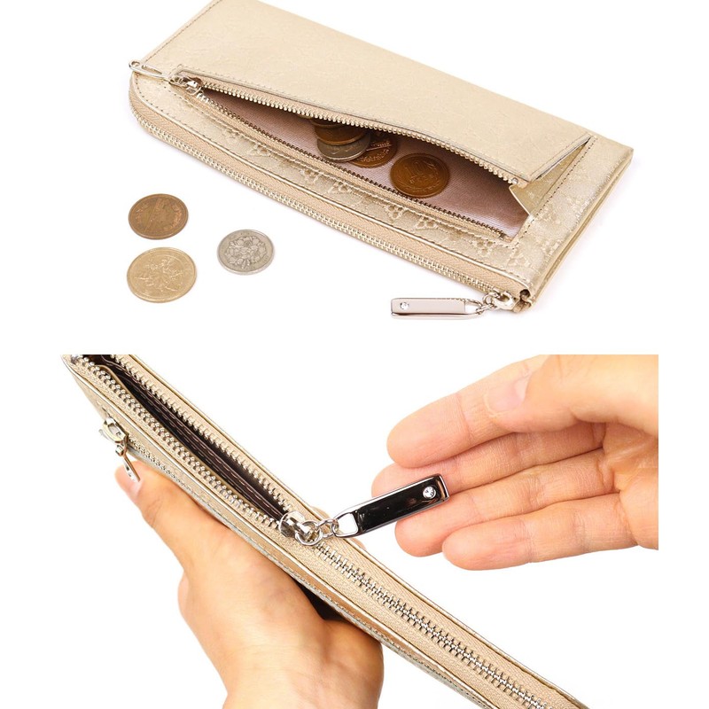 Liberte 0350800 Slim L-Shaped Zipper Long Wallet, gold (23)