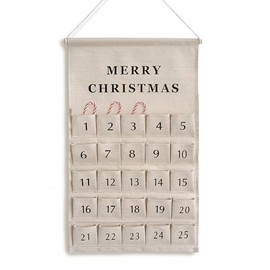Christmas Countdown Advent Calendar with Pockets,Advent Calendars for Kids Chocolate & Candy,Countdown to Christmas Xmas Holiday Decorations,17x28 Inch (Beige)