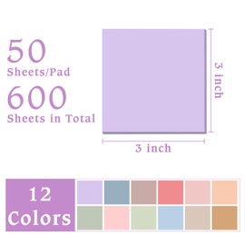 Valtiner Sticky Notes 3”x3”, 12 Colors Vintage Self-Stick Note Aesthetic, 12 Pads, 50 Sheets/Pad Total 600 Sheets, Easy to Post for School Office Desk Accessories Desk Supplies (Vintage Morandi)