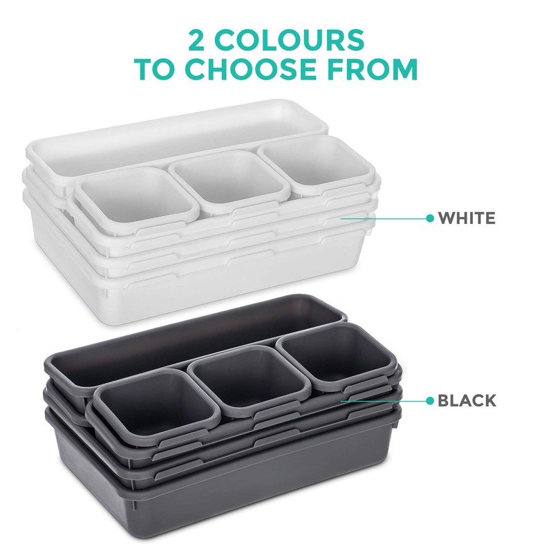 LIVIVO 8pc Interlocking Drawer Organiser and Dividers Plastic Desk and