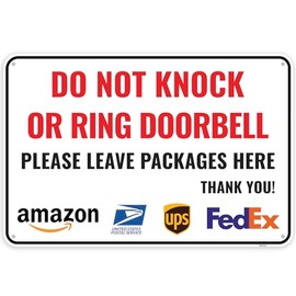 1PC Do Not Knock Or Ring Doorbell Sign 12 x 8 Inches - Aluminum - Please Leave Packages Here Door Bell