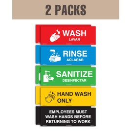 SIGNOGRAFX Wash Rinse Sanitize Sink Labels Sticker Sign, Kitchen labels, 2 Pack 3x9 Inch -3 Compartment Sink Stickers- Strong Self-Adhesive, Perfect for commercial Kitchen Supplies, Hand Washing Station, Food truck Equipment, Dishwasher Signs