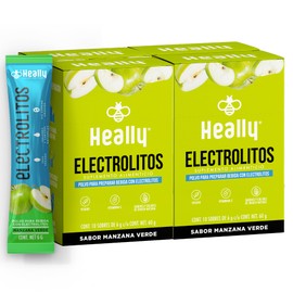 Electrolitos en Polvo Sin Azúcar, Hidratación Rápida HEALLY | 40 Sobres, Magnesio, Potasio, Sodio, Vitamina C, Sabor Manzana Verde, Vegano, Natural