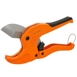 TEYROLESD 1-5/8" Ratchet PVC Pipe Cutter - Heavy-Duty Orange PEX/PVC Pipe Cutter with Stainless Steel Blade & V-Shaped Edge | Extended Handle & Adjustable Jaw，Plastic Pipe Cutter