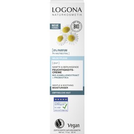 LOGONA Naturkosmetik PUR Sanfte & beruhigende Feuchtigkeitscreme mit Bio-Kamillenextrakt & Probiotika, pH-hautneutrale Pflege für empfindliche Haut, vegane Creme für beruhigte Haut, 30ml