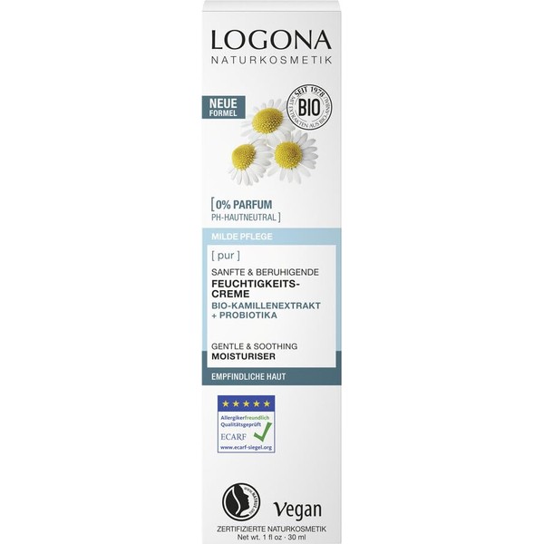 LOGONA Naturkosmetik PUR Sanfte & beruhigende Feuchtigkeitscreme mit Bio-Kamillenextrakt &