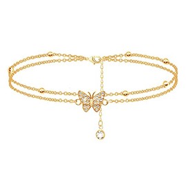 COLORFUL BLING Butterfly Anklet Adjustable Layered Anklet Summer Beach Holiday Jewelry Gift for Women-Gold