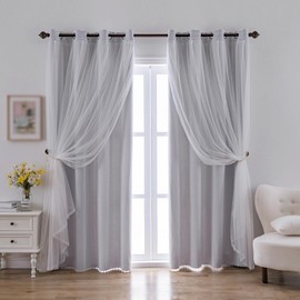 indistar Home Blackout Curtains Double Layer Solid Sheer Grommet Top Window Curtain Panel Pair, 52Wx63L,Greyish White