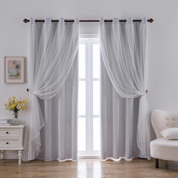 indistar Home Blackout Curtains Double Layer Solid Sheer Grommet Top
