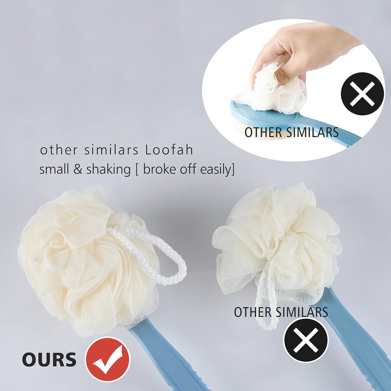Shower Body Brush with Bristles and Loofah,Back Scrubber Bath Mesh