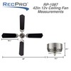 RecPro RV Ceiling Fan | 12V | 42" Brushed Nickel/Rubbed