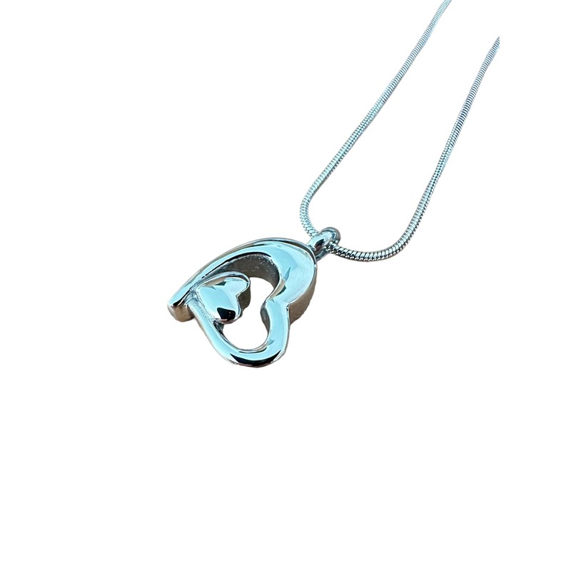 Collar Dije Corazon Doble Plateado Relicario Ceniza Acero Inoxidable